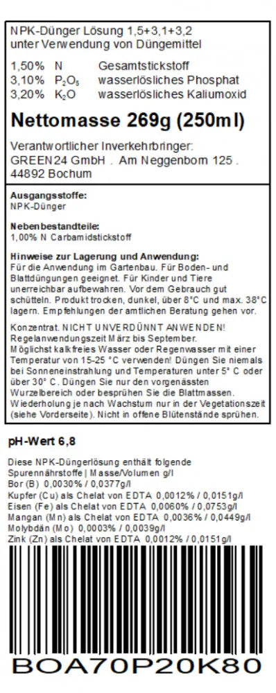 Bonsai-Dünger Universal Pro – Originaletikett/Deklaration