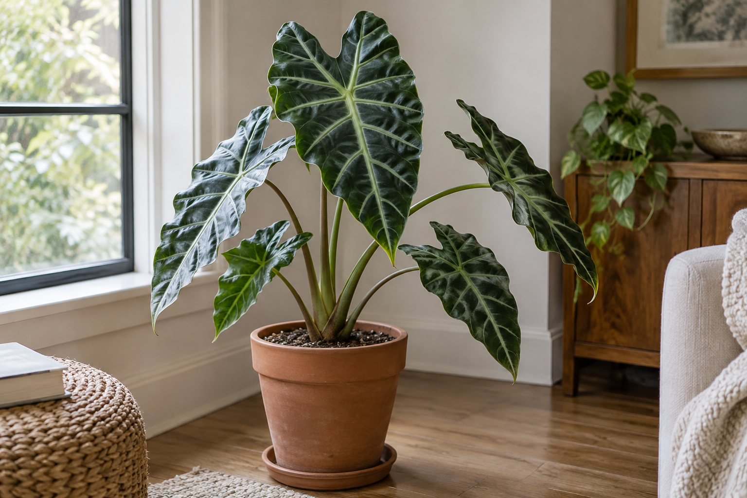 Alocasia mit großen Pfeilblättern