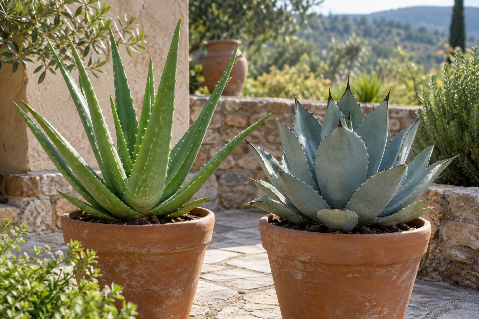 Aloe und Agave in getrennten Töpfen