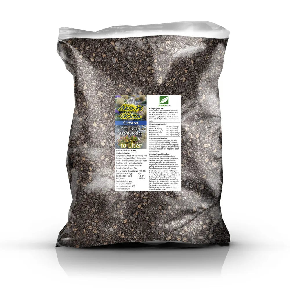 Original 10-litre GREEN24 Alpine & Desert Growing Medium bag; German label
