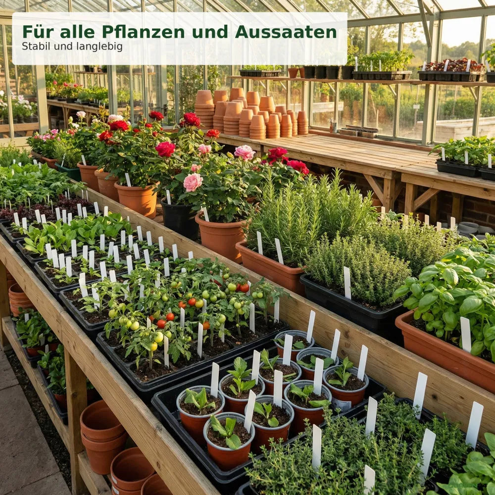 Pflanzen mit weißen Stecketiketten als Anwendungsbeispiel
