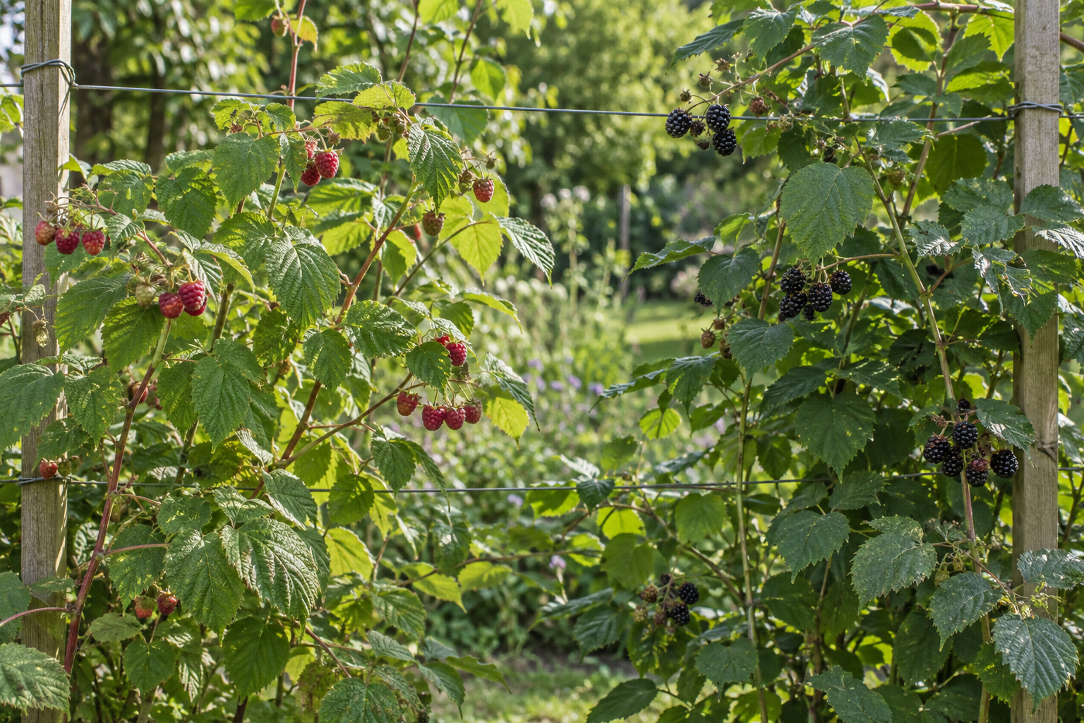 Himbeeren und Brombeeren im Garten