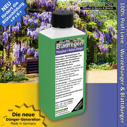 Blauregen- und Goldregen-Dünger 250 ml vor Wisteria-Blüten