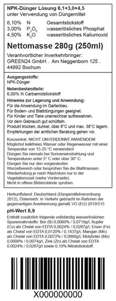 Rückseitendeklaration Zypressen-Dünger