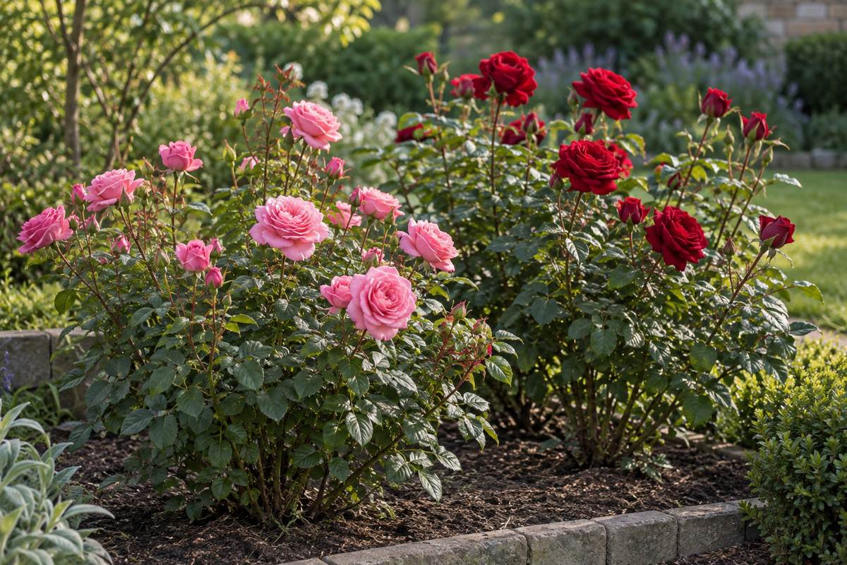 Kompakte Rosen im Beet