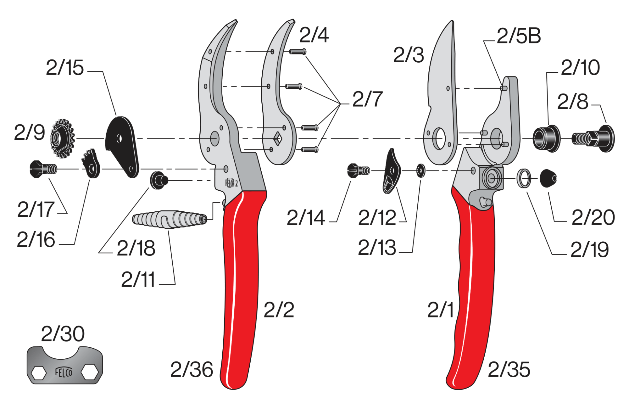 FELCO 2 exploded diagram with part numbers