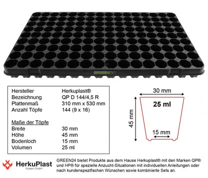 Originalmaßzeichnung der 144-Zellen-Platte QP D 144/4,5 R mit 25 ml Zellvolumen