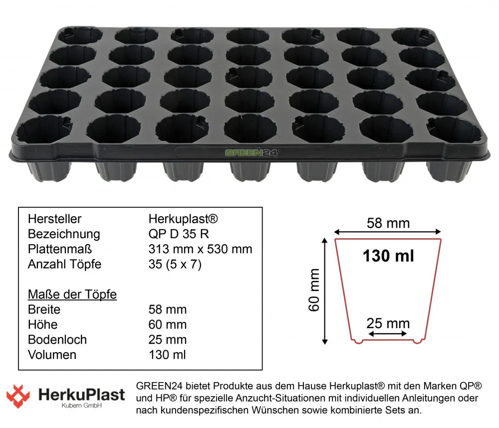 Originalmaßzeichnung der 35-Zellen-Platte QP D 35 R mit 130 ml Zellvolumen