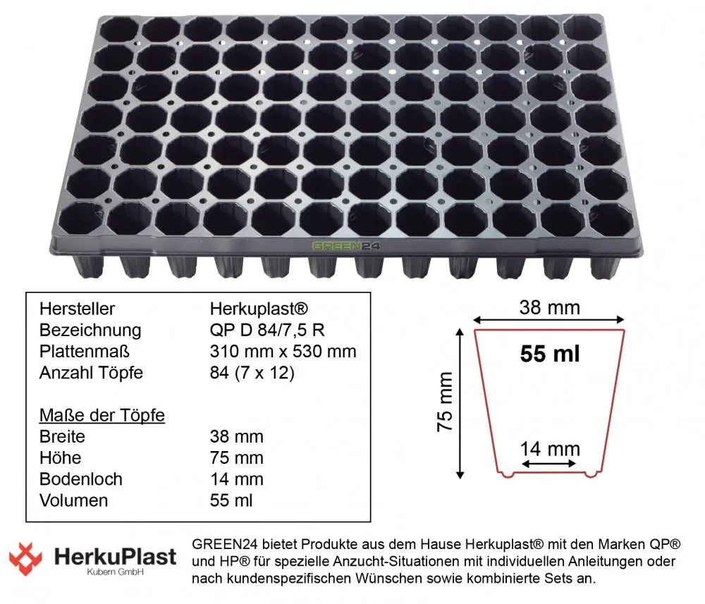 G24 Anzuchtplatte QP D 84/7,5 R – 84 Zellen – Originalmaßzeichnung
