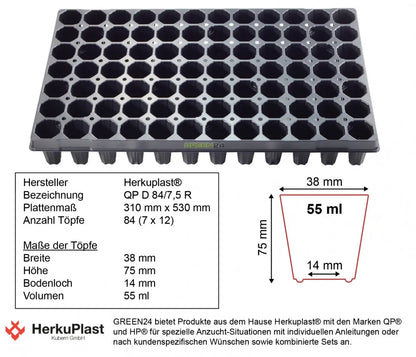 G24 Anzuchtplatte QP D 84/7,5 R – 84 Zellen – Originalmaßzeichnung