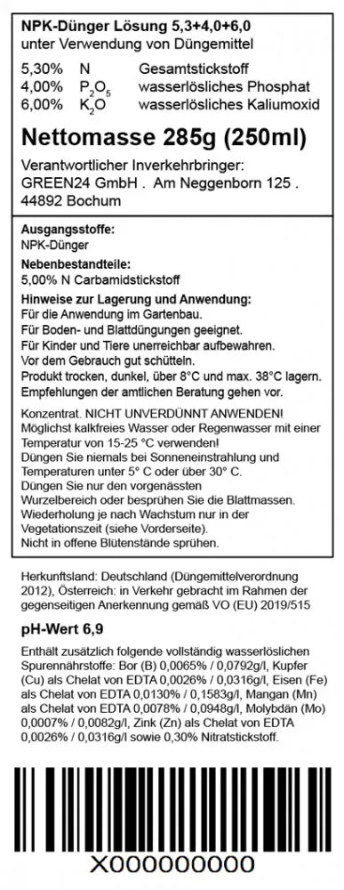 Rückseitendeklaration Gewürzlorbeer-Dünger