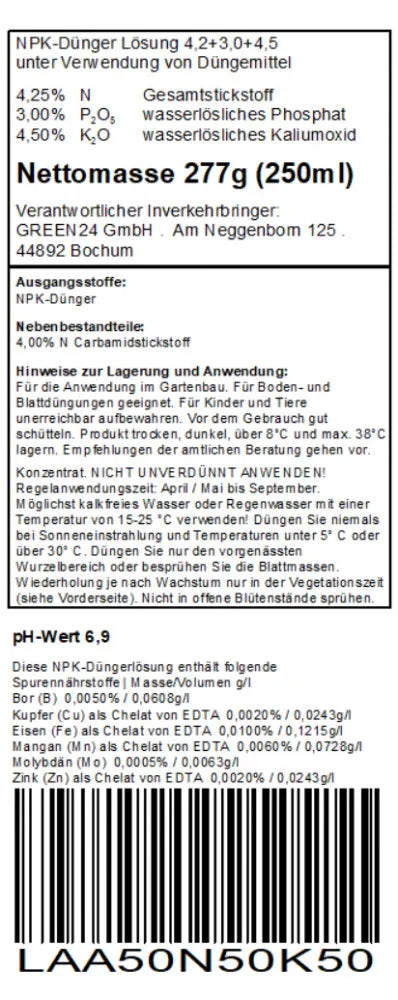 GREEN24: originales Produktetikett, Deklaration und Anwendung