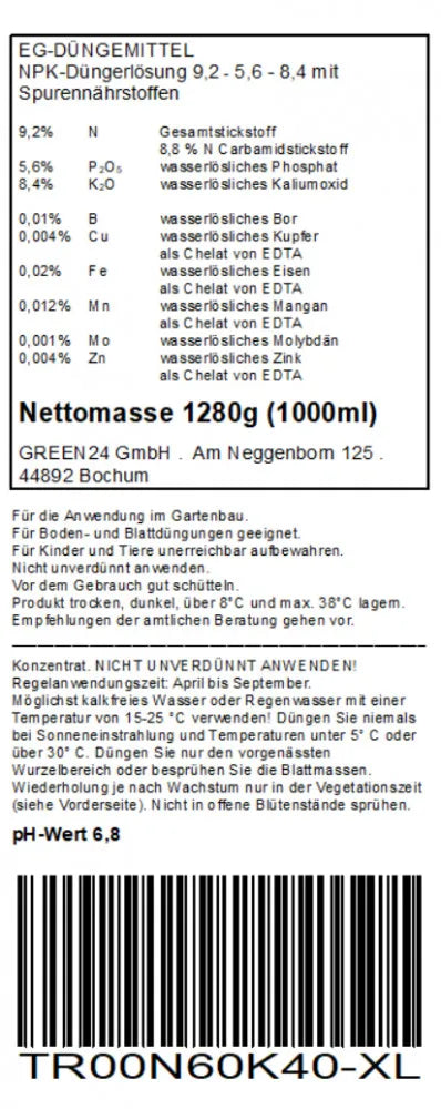 GREEN24: originales Produktetikett, Deklaration und Anwendung