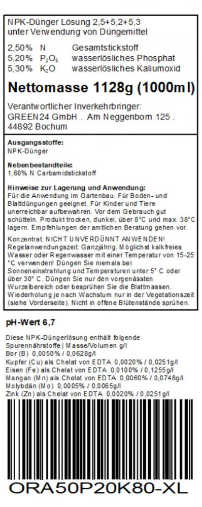 Orchideen-fertiliser 1 Liter – German back label