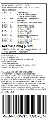 Schmucklilien-Dünger – Original-Rücketikett englisch (250 ml)