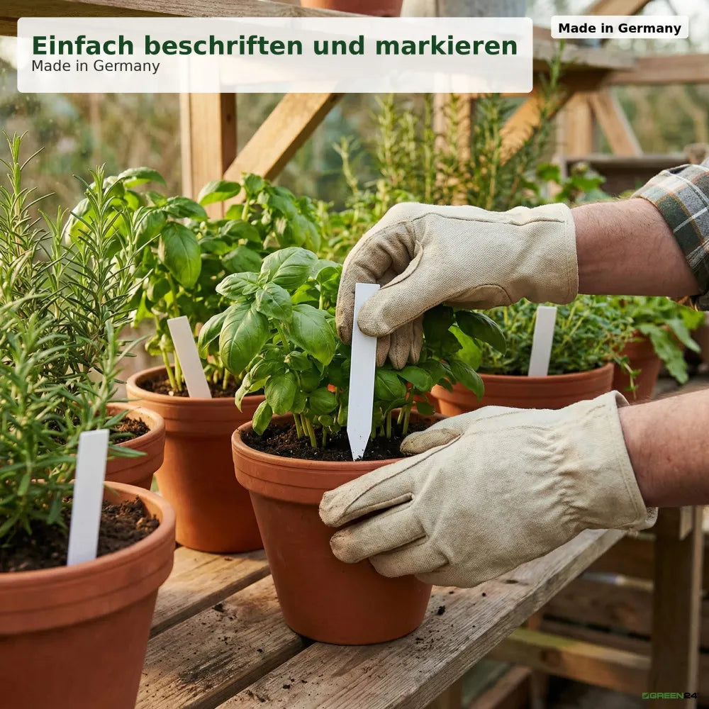Example of use: white plant label beside a plant