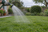 Rasen mit einer feinen Wasserbrause wässern