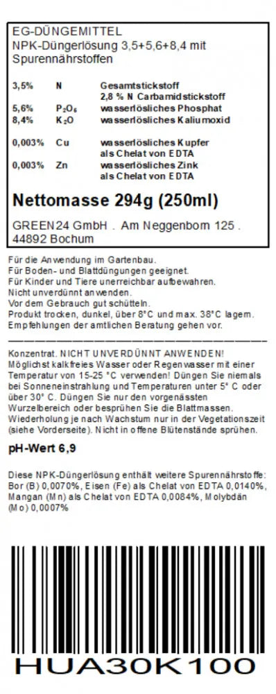 Rückseitendeklaration Hülsenfrüchte-Dünger