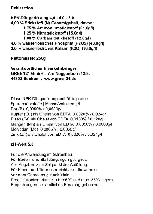 Originaldeklaration der PROFI LINE U Universaldünger-Nachfüllung