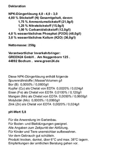Originaldeklaration der PROFI LINE U Universaldünger-Nachfüllung