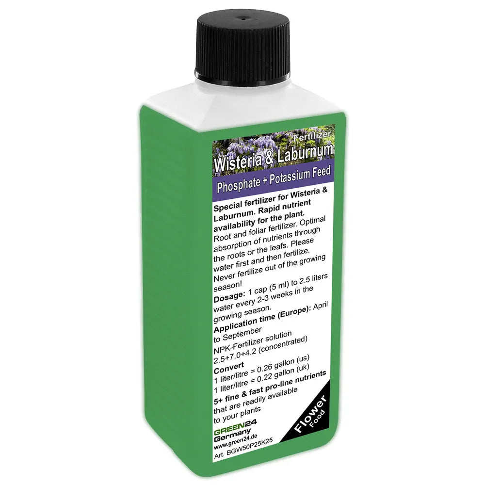 Blauregen- & Goldregen-Dünger – Vorderetikett englisch (250 ml)