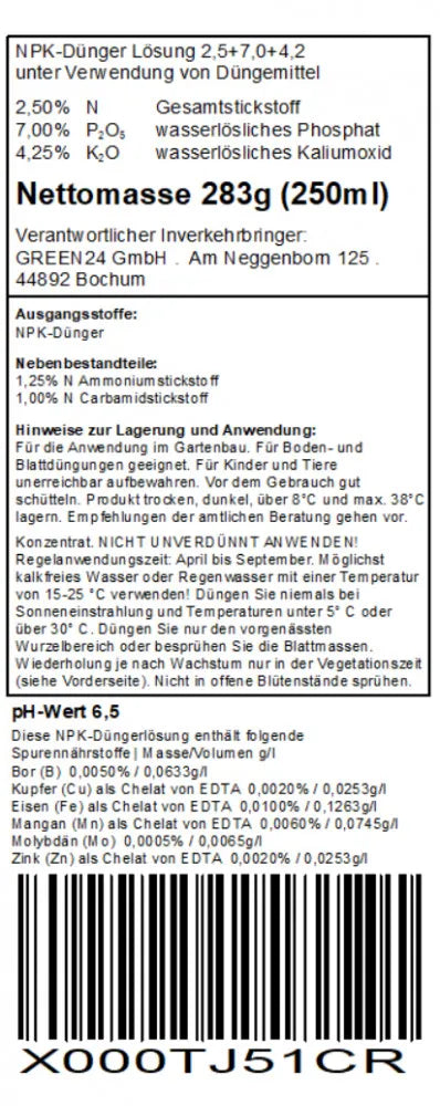 Blauregen- & Goldregen-Dünger – Rücketikett deutsch (250 ml)