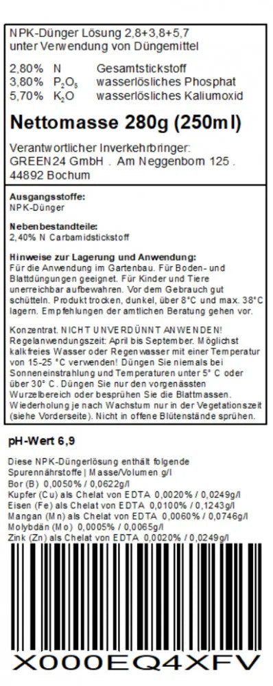 Eiben-Dünger – Rücketikett deutsch (250 ml)
