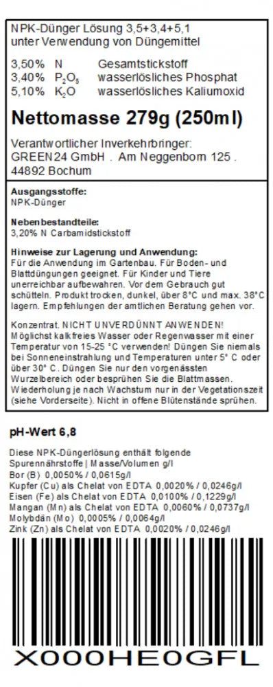 Hoya-Dünger – deutsches Rücketikett 250 ml