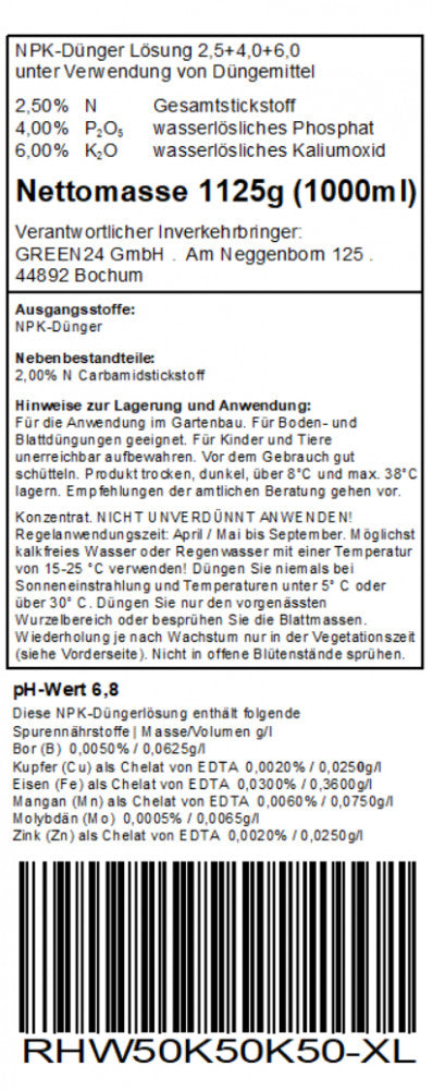 Originale Nährstoffdeklaration · 1 Liter