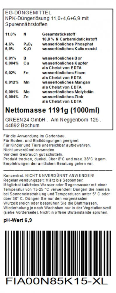 Ficus-Dünger – deutsches Rücketikett 1 Liter