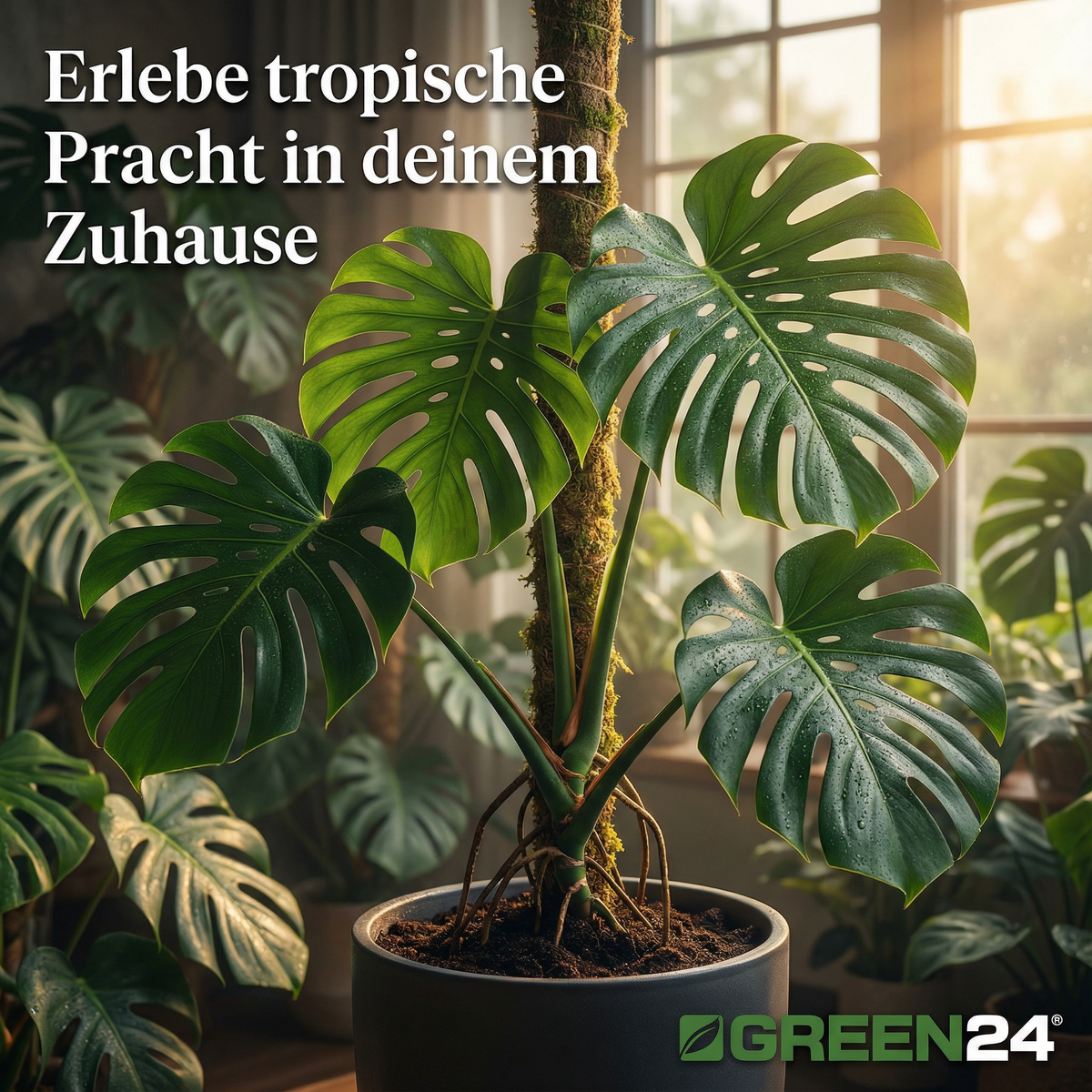 Große Monstera in einer Wohnraumszene