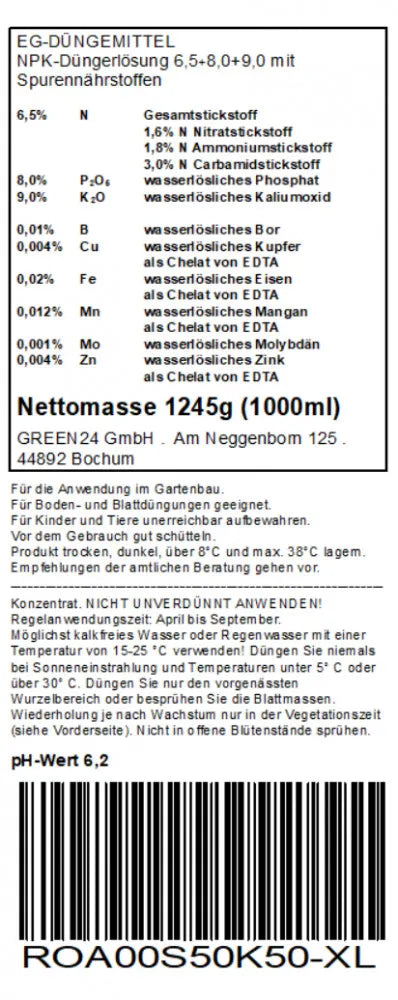 Rosendünger Blütentraum – Original-Rücketikett 1 Liter