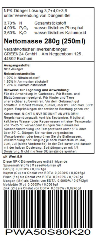 Original GREEN24 Pawpaw-Dünger Rückseitenetikett
