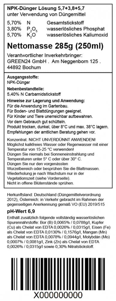 Rückseitendeklaration Fichten-Dünger