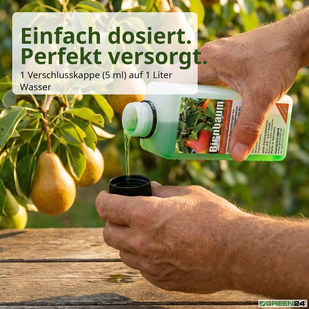 Birnbaum-Dünger mit Verschlusskappe – 5 ml auf 1 Liter Wasser, Anwendung Pyrus communis Flüssigdünger