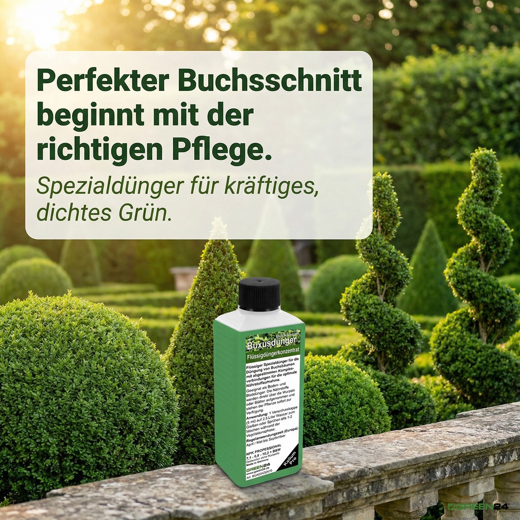  Buchsbaum Buxusdünger bei formgeschnittenen Buchsbäumen im Garten