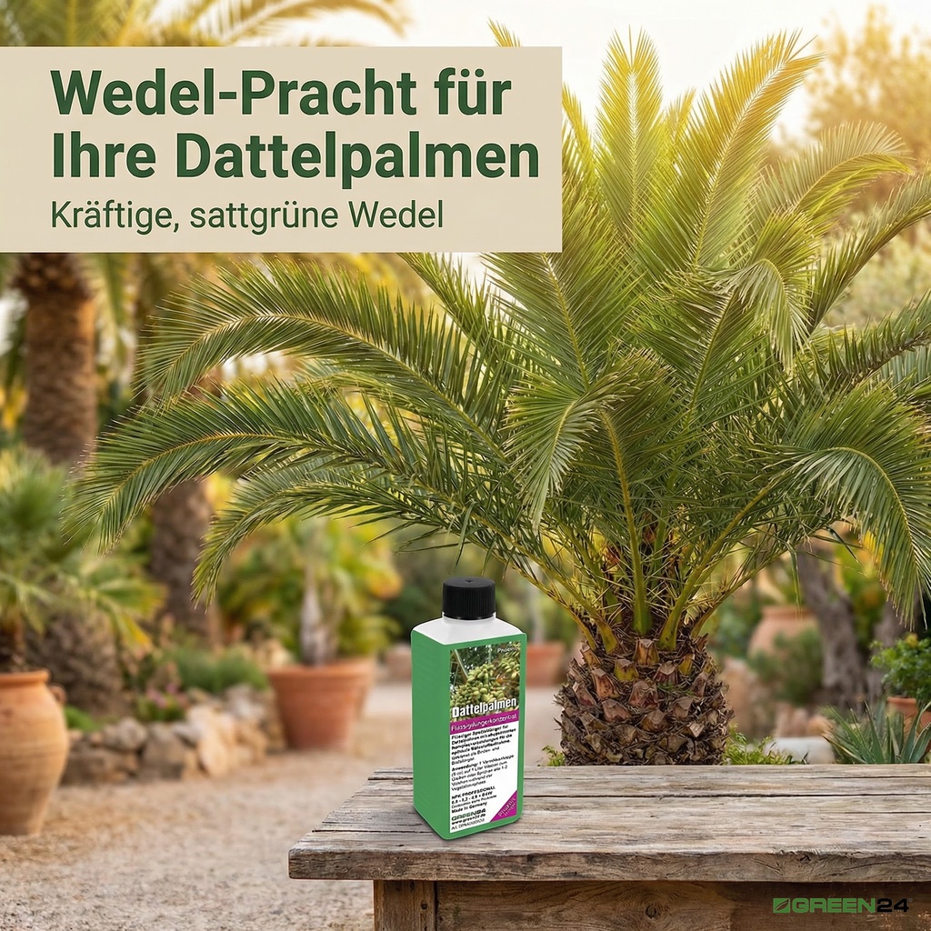 Dattelpalmen-Dünger von GREEN24, Phoenix-Dattelpalme mit üppigen grünen Wedeln