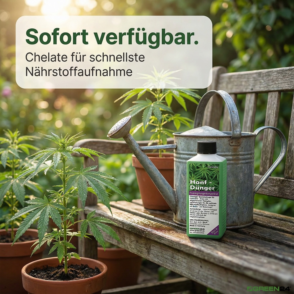 Dank schnell verfügbarer Chelate wirkt der Hanf-Dünger sofort. 