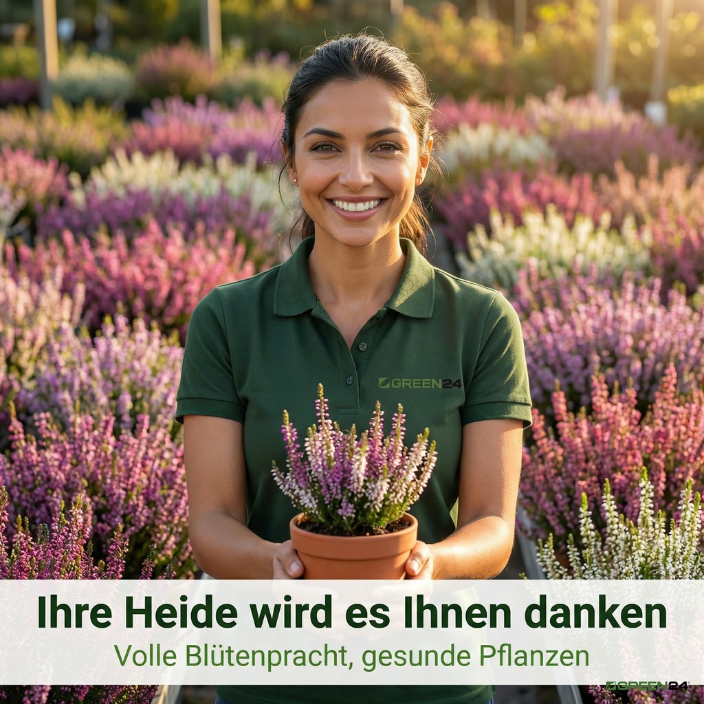 Gesunde Heidepflanze in einem Topf durch korrekte Düngungen.