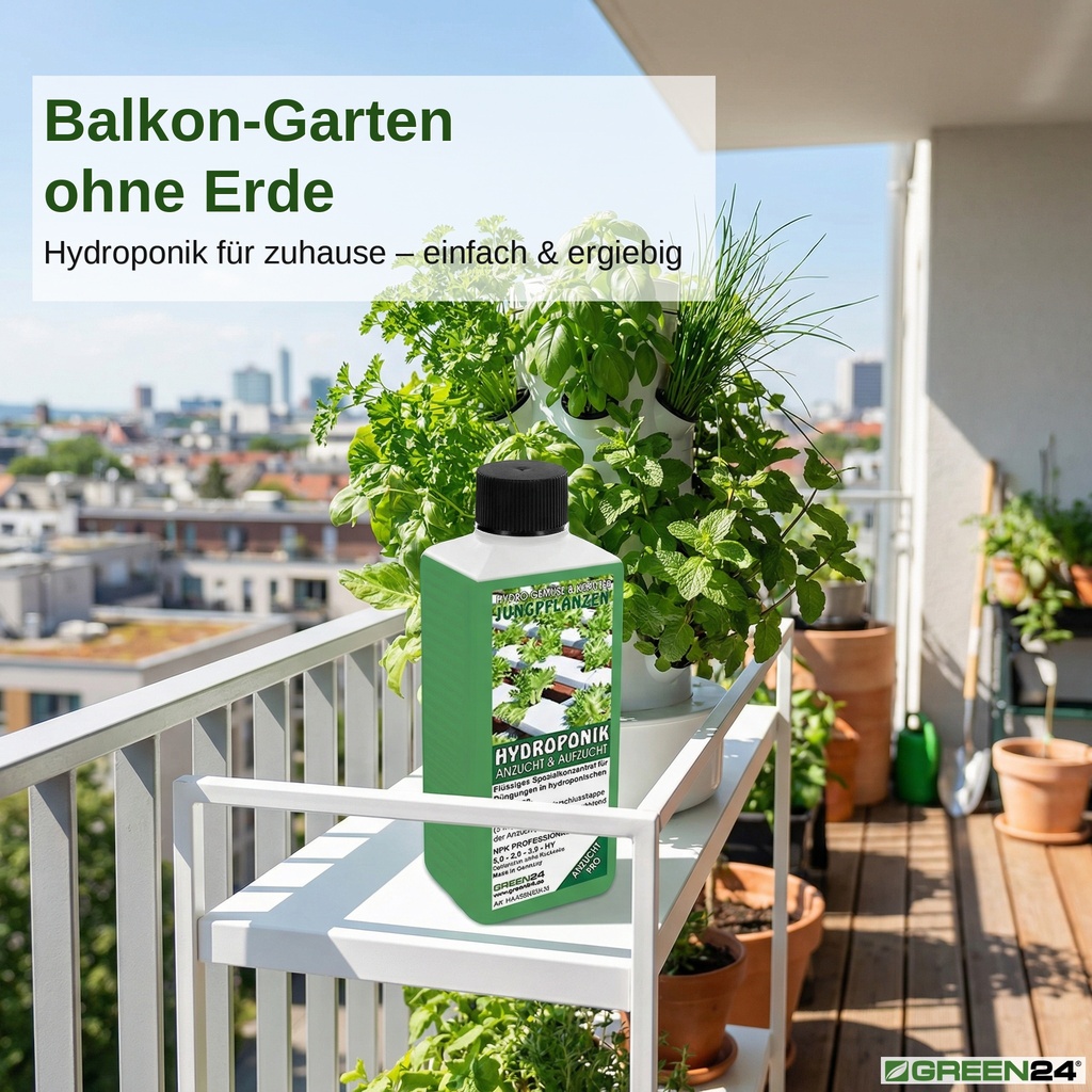 Hydro-Anzucht Flüssigdünger mit vertikalem Hydroponik-Kräuterturm, Basilikum und Schnittlauch