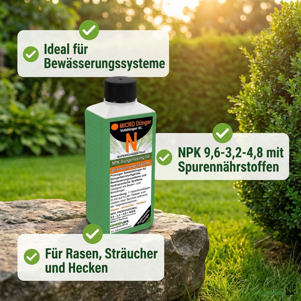 Micro N Flüssigdünger im Garten. Infos zur Anwendung und Nährstoffen.