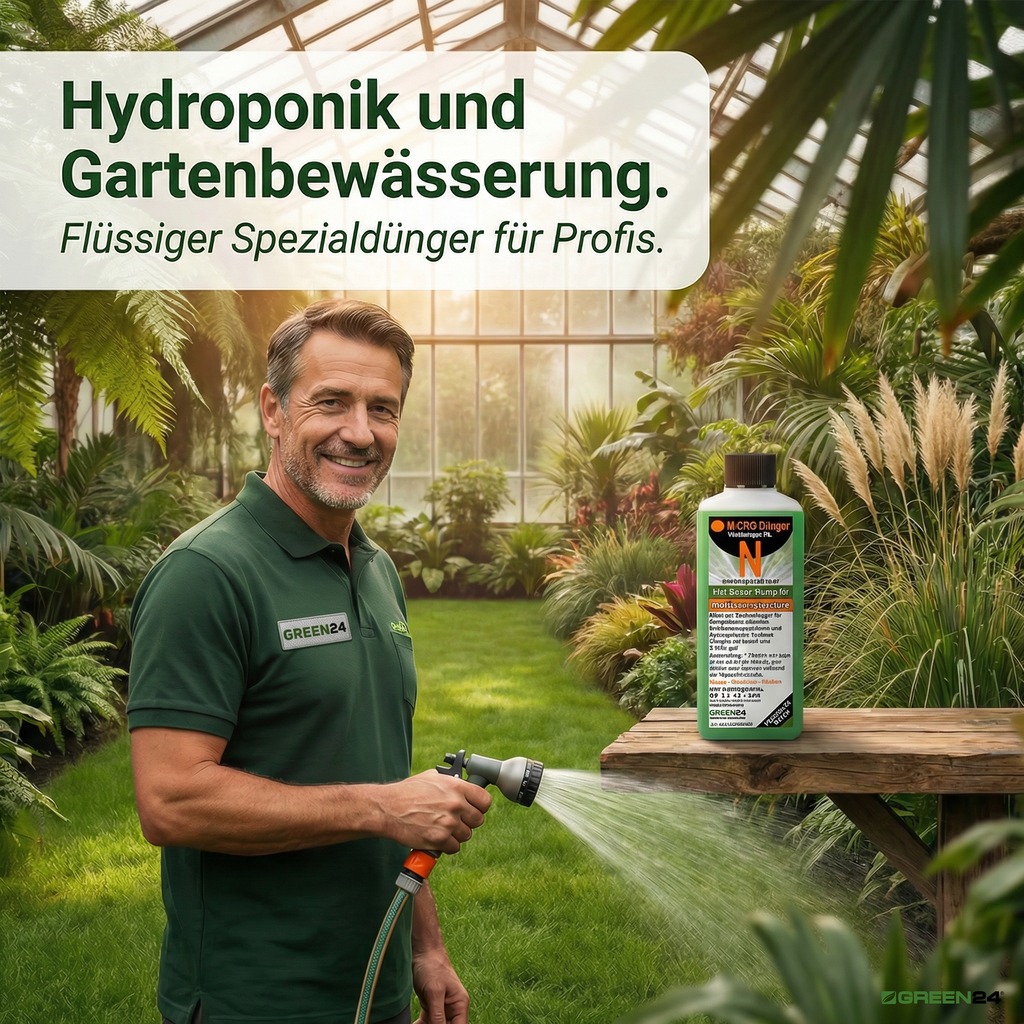 Flüssigdünger mit Gartenschlauch bewässert und düngt