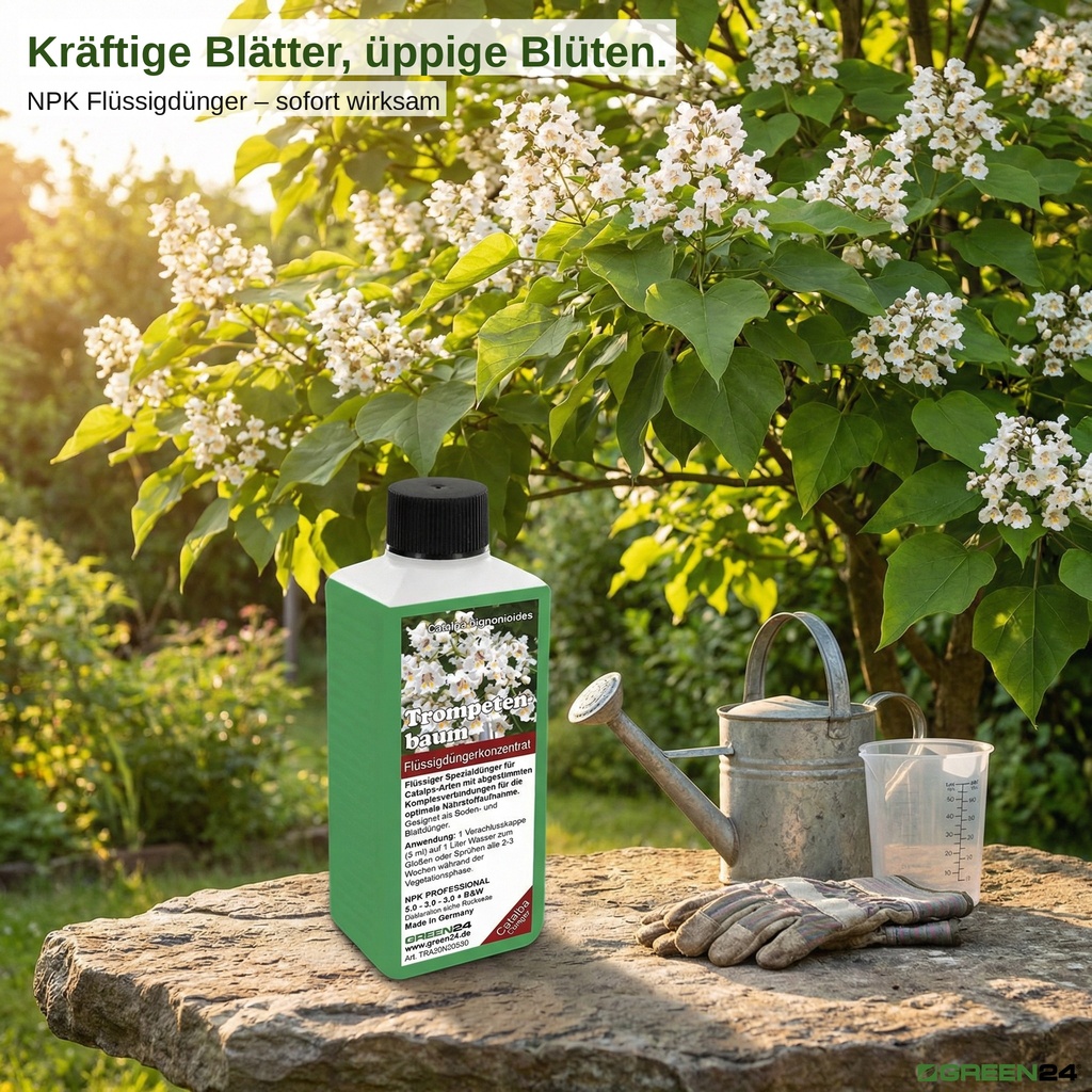 Trompetenbaum-Dünger. Kräftige Blätter, üppige Blüten.