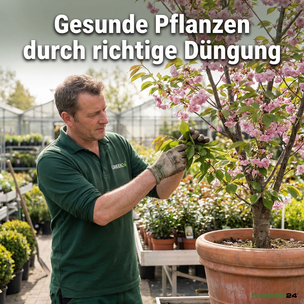 Gesunde Kübel-Zierkirsche mit rosa Blüten