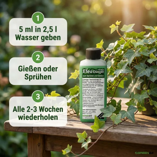 Efeu-Dünger & Euonymus-Dünger | 250ml Spezialkonzentrat für immergrüne Kletterpflanzen und Bodendecker | NPK Flüssigdünger für Hedera & Ranken