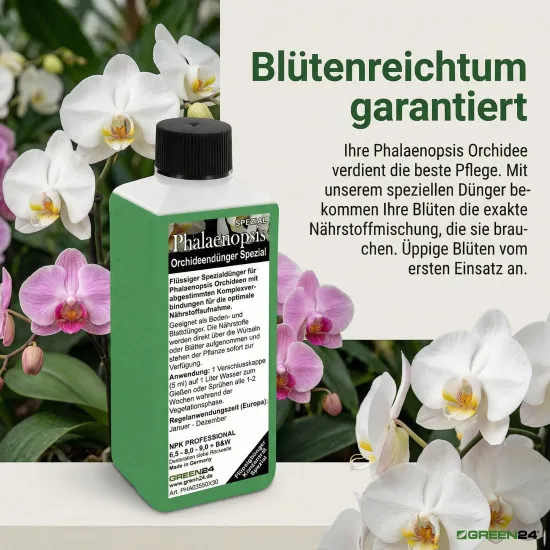 Phalaenopsis Dünger 250ml – Spezialdünger für Schmetterlingsorchideen | Maximiert Blütengröße & -Anzahl | Fördert neue Blütenrispen