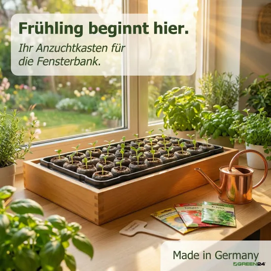 Gewächshaus Style-Box Beige | Anzuchtkasten aus Birke Massivholz