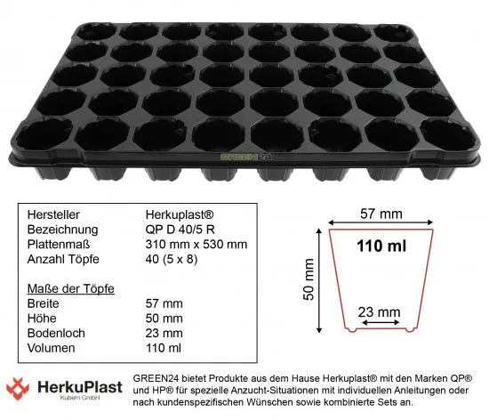 Anzuchtplatte Premium 40 Töpfe (53,0 x 31,0 cm) (Typ G24)