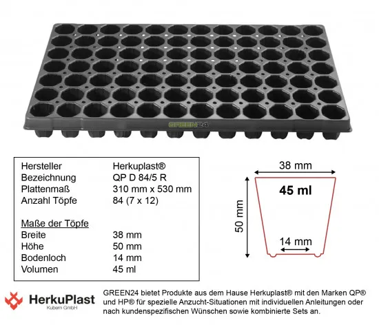 Anzuchtplatte Premium 84 Töpfe rund, flache Ausführung (53,0 x 31,0 cm) (Typ G24)