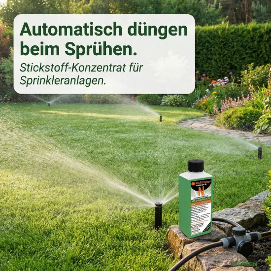 Micro+N Flüssigdünger 250ml – NPK Volldünger für Bewässerungssysteme, Düngerbeimischgeräte & Hydroponik | Stickstoff-Konzentrat für Rasen, Sträucher & Hecken